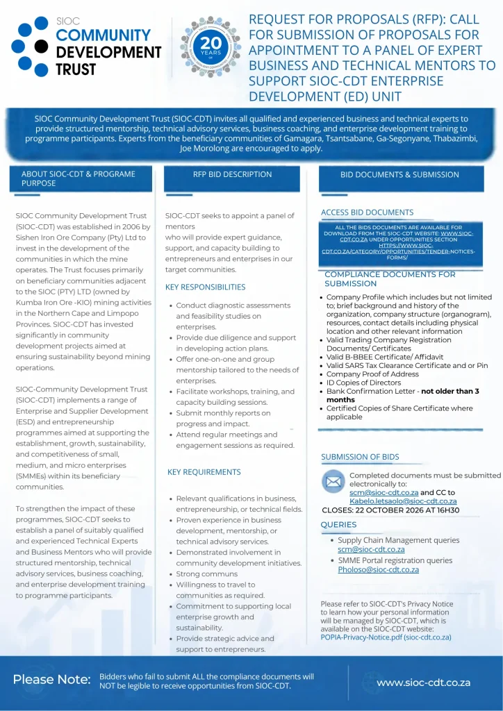 SIOC-CDT Expert Mentors RFP for technical and business mentors 2026