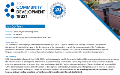 Join Our Team – Community Builder | Joe Morolong & Tsantsabane